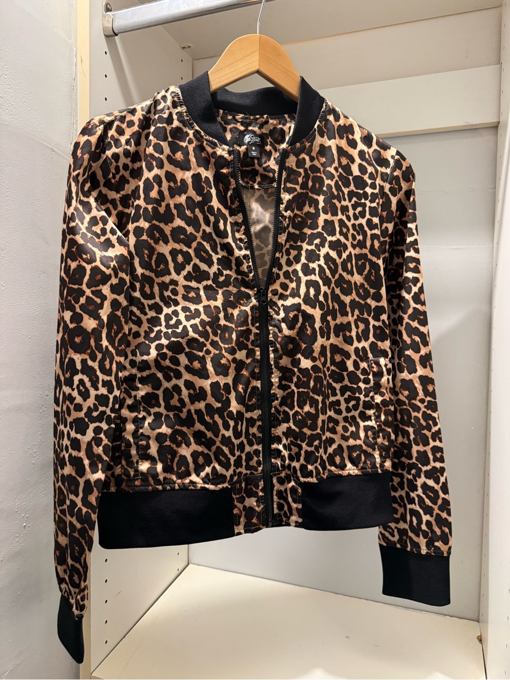 City Streets Leopard Print Bomber Jacket - Brown/Black